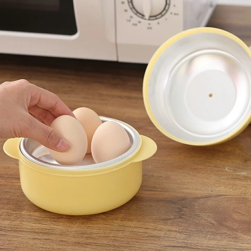 Cozedor de Ovos para Micro-ondas PP + Alumínio para 4 Ovos, Recipiente para Cozinhar, Utensílio de Cozinha (Livre de BPA, Sem Certificado FDA)