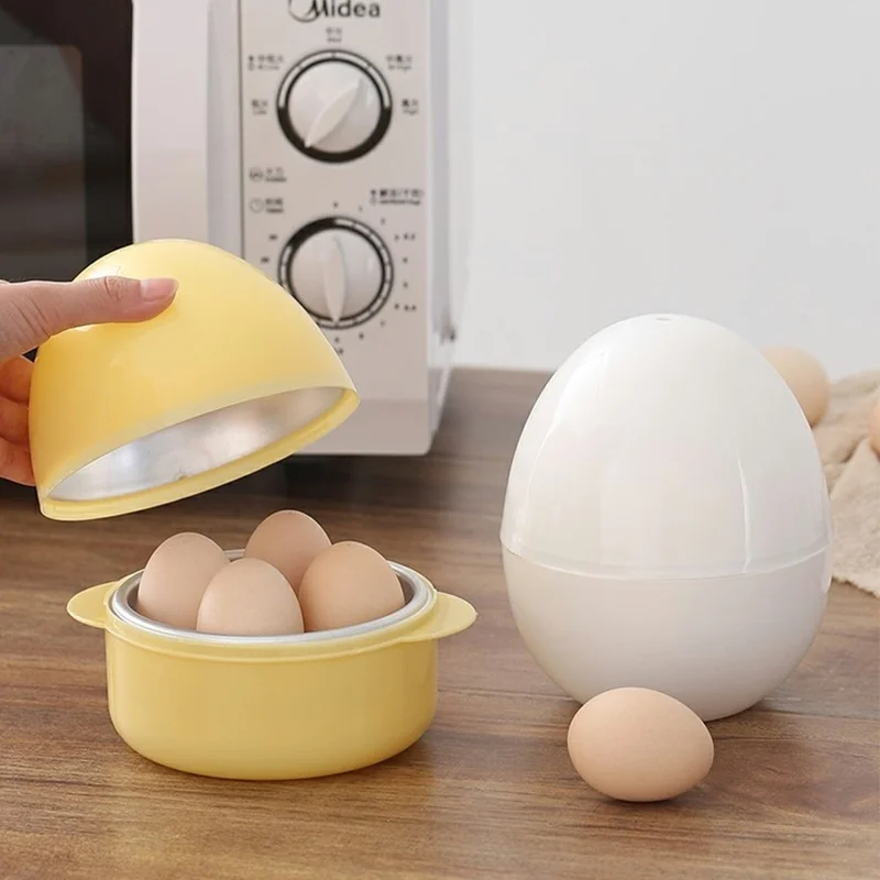 Cozedor de Ovos para Micro-ondas PP + Alumínio para 4 Ovos, Recipiente para Cozinhar, Utensílio de Cozinha (Livre de BPA, Sem Certificado FDA)