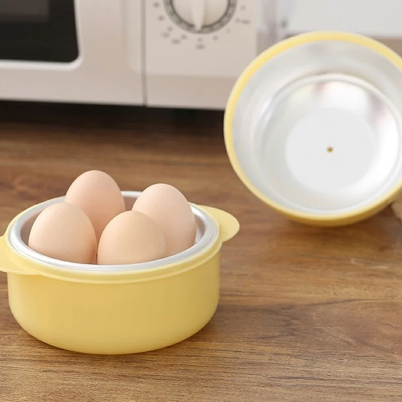 Cozedor de Ovos para Micro-ondas PP + Alumínio para 4 Ovos, Recipiente para Cozinhar, Utensílio de Cozinha (Livre de BPA, Sem Certificado FDA)