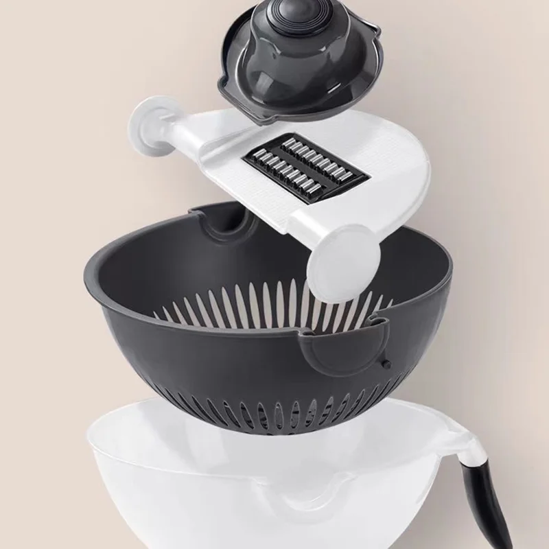 Multifunctional Double Layer Strainer Basket Potato Slicer Vegetable Cutter Washer 9 in 1 Kitchen Tool (No FDA, BPA Free)