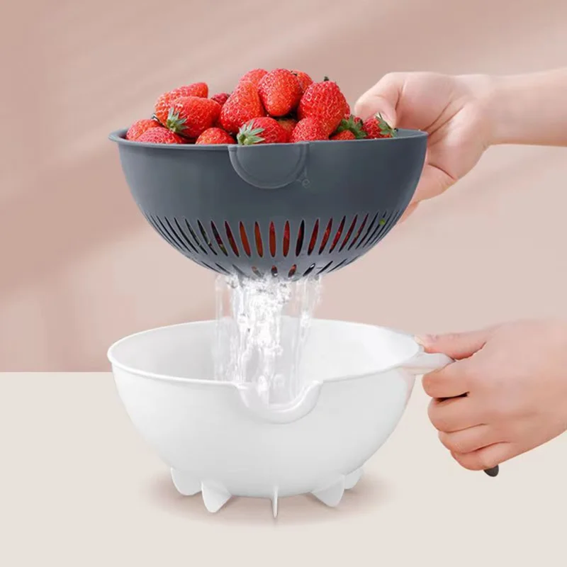 Multifunctional Double Layer Strainer Basket Potato Slicer Vegetable Cutter Washer 9 in 1 Kitchen Tool (No FDA, BPA Free)