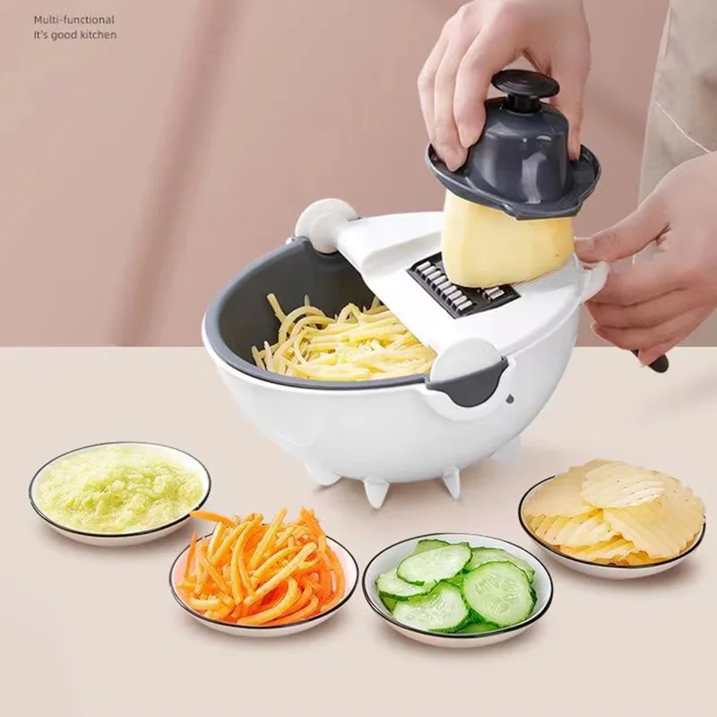 Multifunctional Double Layer Strainer Basket Potato Slicer Vegetable Cutter Washer 9 in 1 Kitchen Tool (No FDA, BPA Free)