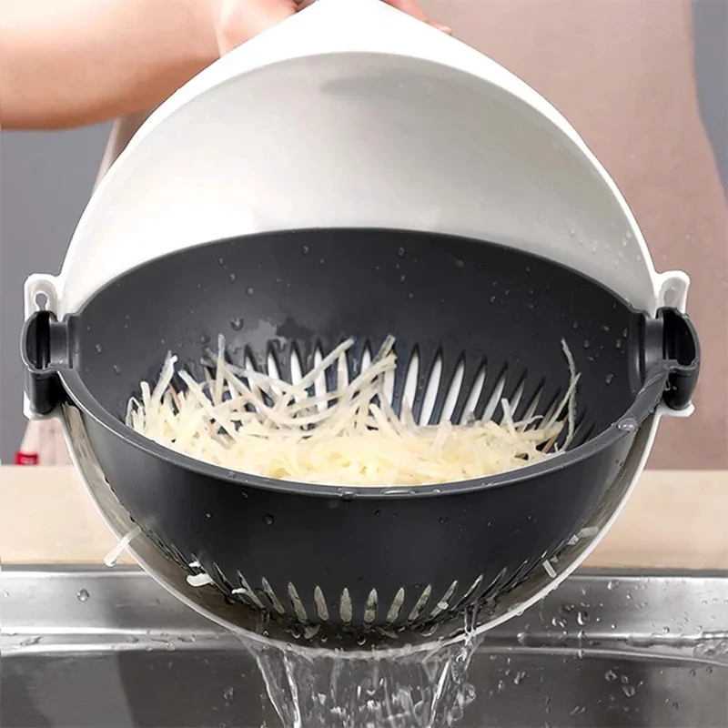 Multifunctional Double Layer Strainer Basket Potato Slicer Vegetable Cutter Washer 9 in 1 Kitchen Tool (No FDA, BPA Free)