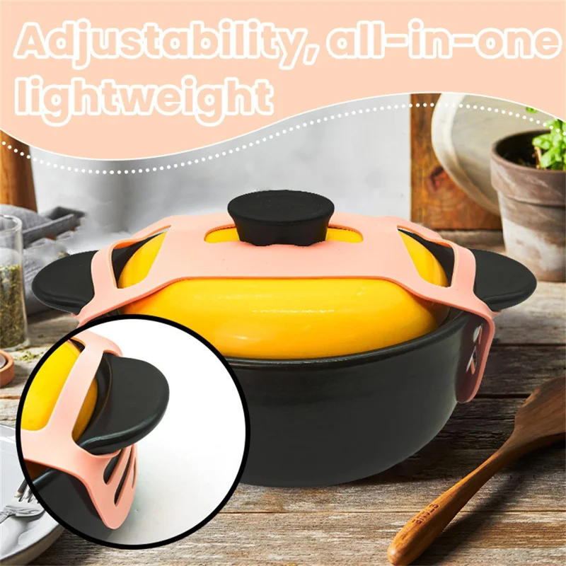 Reusable Silicone Pot Lid Holder Strap Pot Organization Lid Fixing Elastic Band - Black