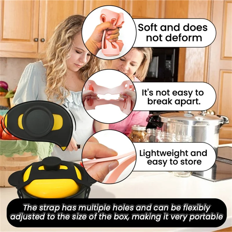 Reusable Silicone Pot Lid Holder Strap Pot Organization Lid Fixing Elastic Band - Black