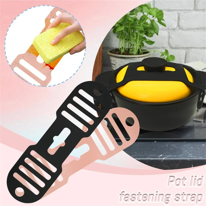 Reusable Silicone Pot Lid Holder Strap Pot Organization Lid Fixing Elastic Band - Black