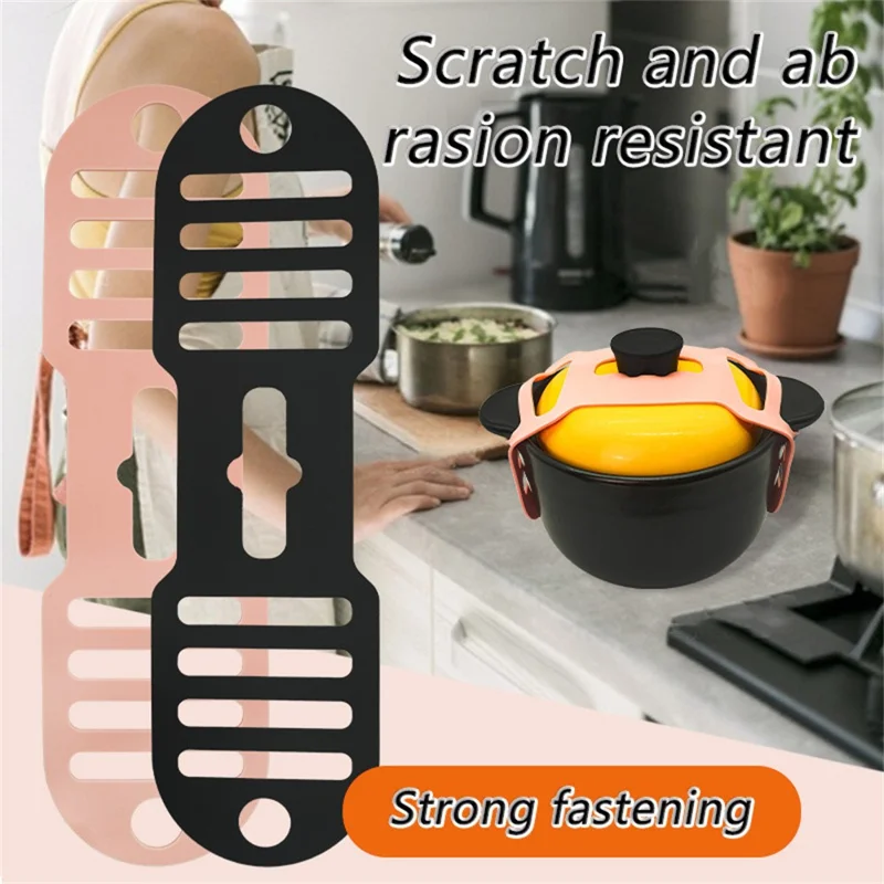Reusable Silicone Pot Lid Holder Strap Pot Organization Lid Fixing Elastic Band - Black