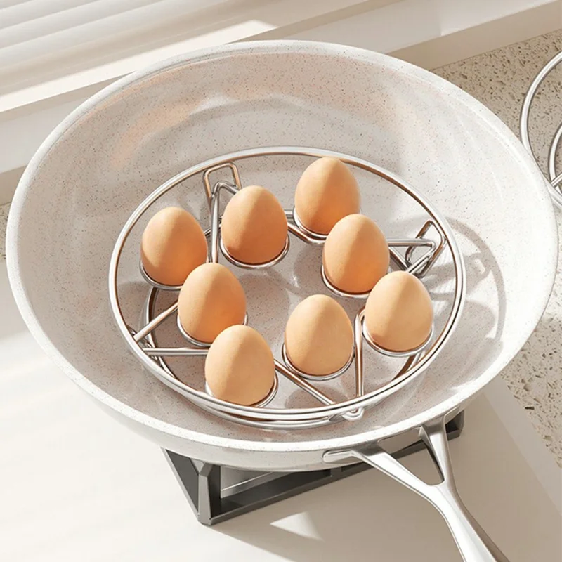 Stainless Steel Steaming Rack 8-Ring Design Thickened Solid Water Separator Egg Steamer Stand for Home