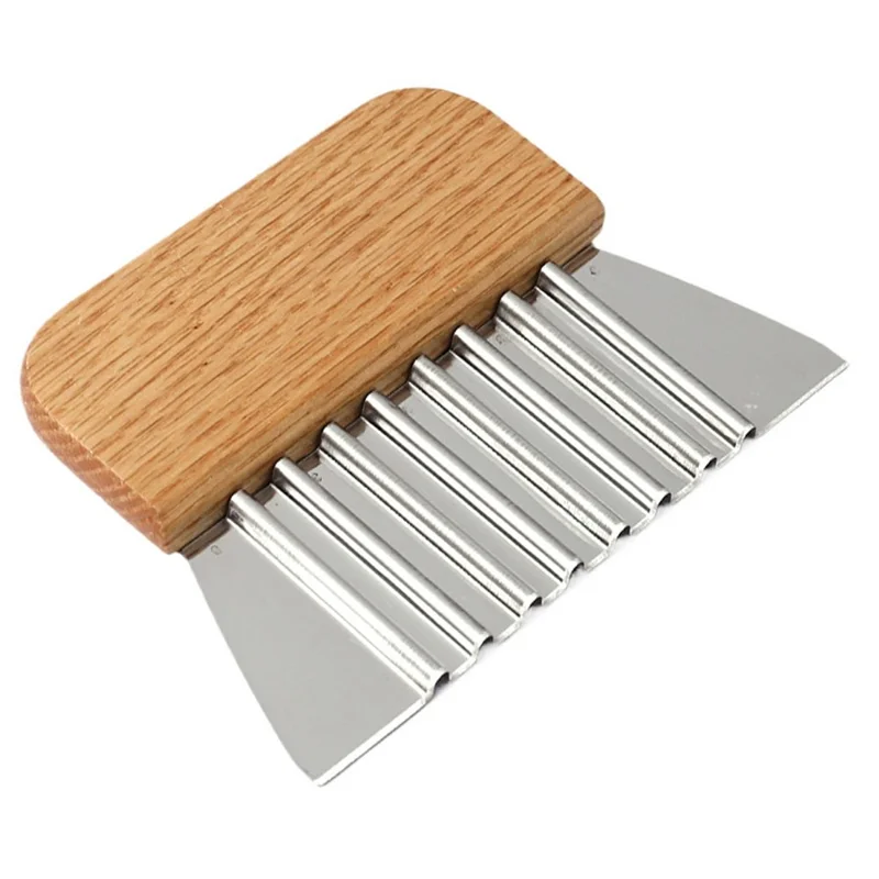 Potato Chipper Stainless Steel Wavy Blade Potato Crinkle Cutter Wooden Handle Cutting Tool (BPA Free, No FDA)