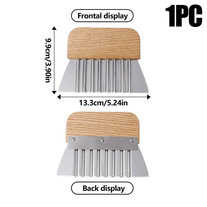 Potato Chipper Stainless Steel Wavy Blade Potato Crinkle Cutter Wooden Handle Cutting Tool (BPA Free, No FDA)