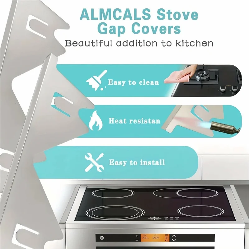 2Pcs Stainless Steel Stove Gap Cover 35-69cm Extendable Kitchen Counter Gap Filler - Silver