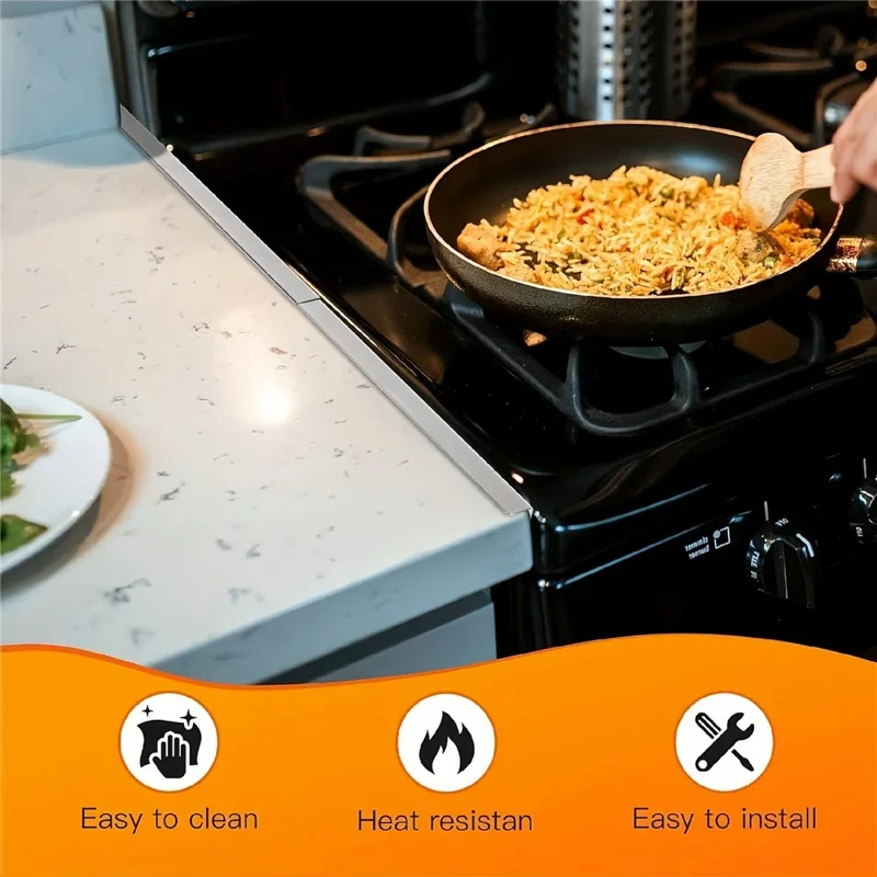 2Pcs Stainless Steel Stove Gap Cover 35-69cm Extendable Kitchen Counter Gap Filler - Black