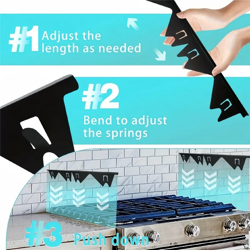 2Pcs Stainless Steel Stove Gap Cover 35-69cm Extendable Kitchen Counter Gap Filler - Black