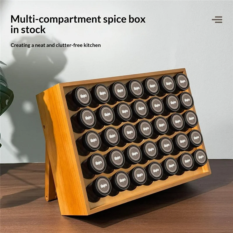 40x30x13cm Wooden Spice Rack 35-Grid Desktop Wall Mount Organizer Holder Stand