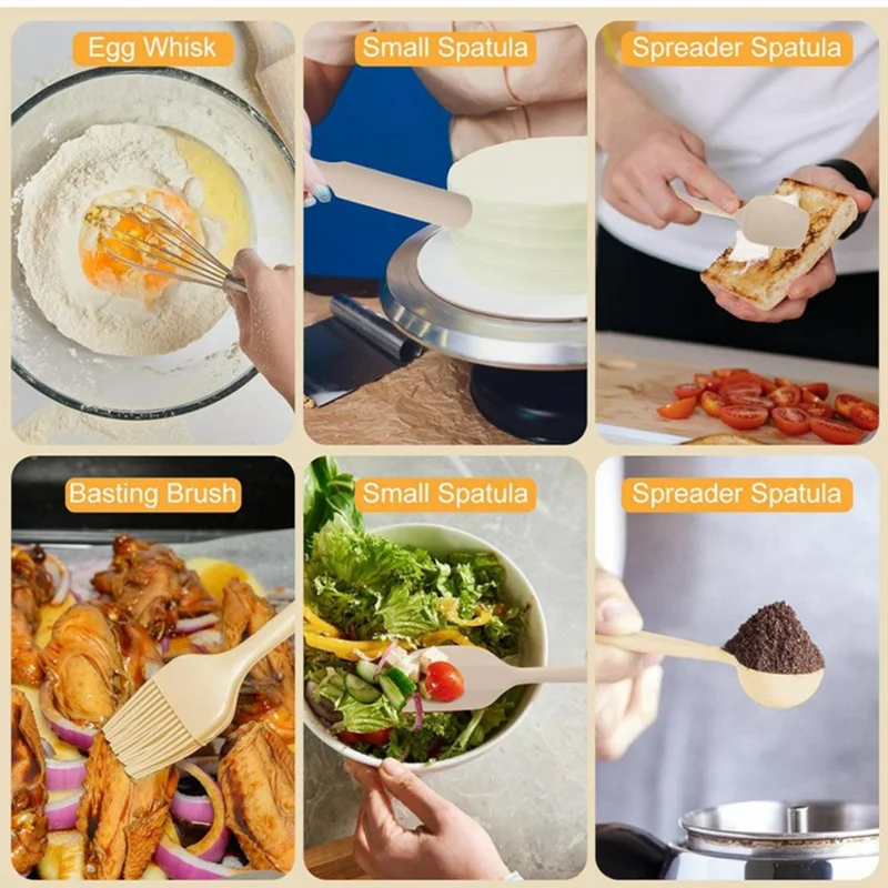 13Pcs Stainless Steel Mixing Bowl Set with Airtight Lids Non-slip Silicone Bottom Salad Bowl Baking Kitchen Tools - Khaki