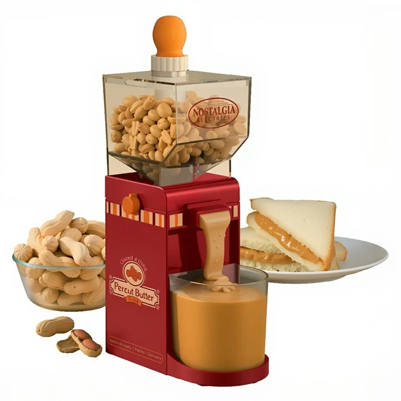 NOSTALGIA ELECTRICS El. Peanøddelmager 120 W, Automatisk Nøddemaskine til Mandler, Cashew, Hasselnødder - EU-Stik