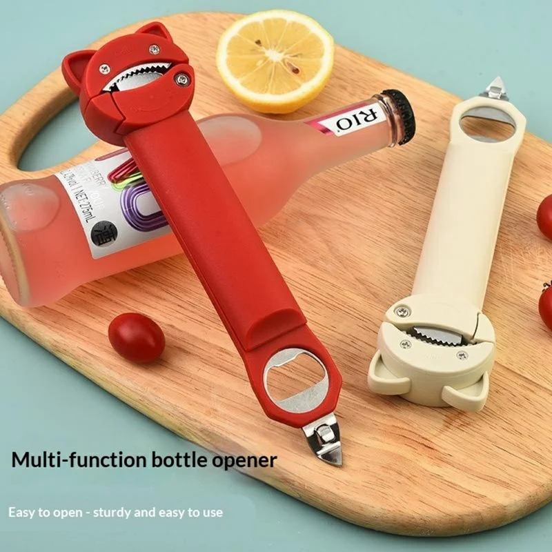 Multifunktions-Flaschenöffner mit verstellbarem Griff, rostfreier Stahl, magnetische Wandhalterung, zum Öffnen von Bierflaschen, Gläsern und Dosen – Rot