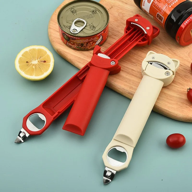 Multifunktions-Flaschenöffner mit verstellbarem Griff, rostfreier Stahl, magnetische Wandhalterung, zum Öffnen von Bierflaschen, Gläsern und Dosen – Rot
