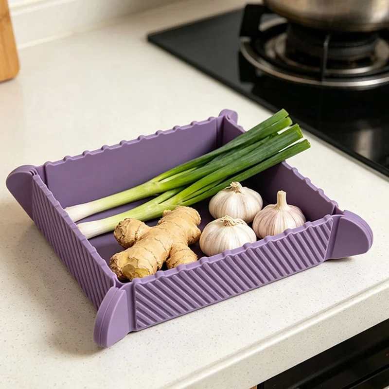 Silicone Folding Storage Box Heat Resistant Non-Slip Mat for Dining Table Kitchen (without FDA Certification, BPA Free) - Purple