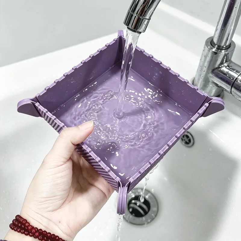 Silicone Folding Storage Box Heat Resistant Non-Slip Mat for Dining Table Kitchen (without FDA Certification, BPA Free) - Purple