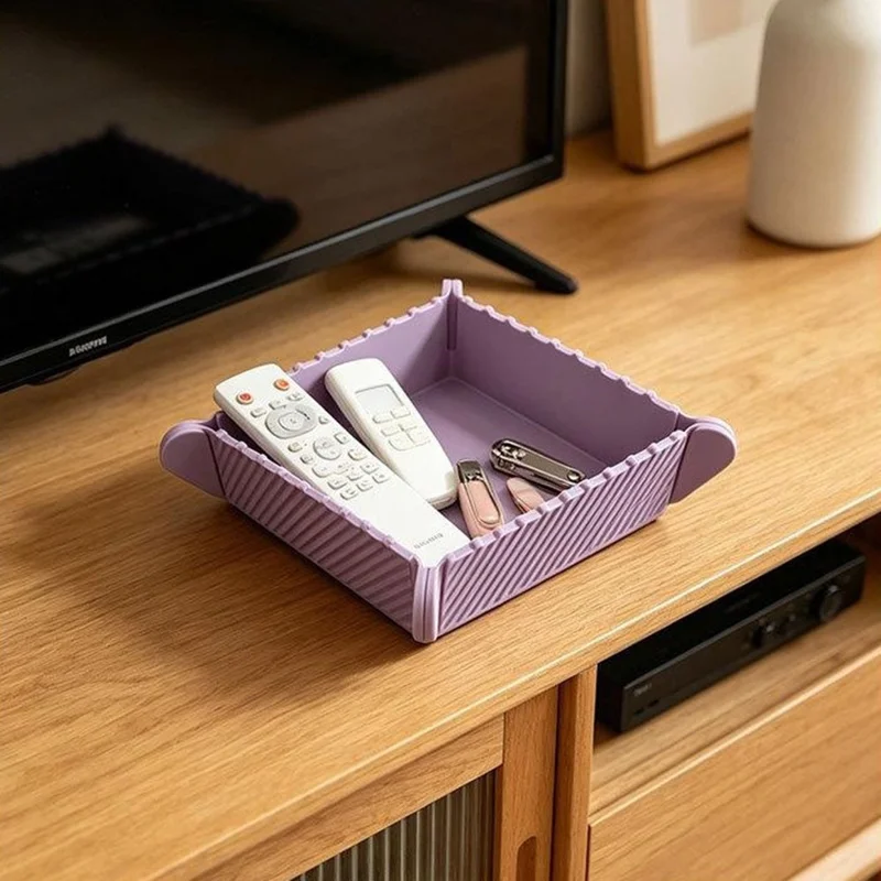 Silicone Folding Storage Box Heat Resistant Non-Slip Mat for Dining Table Kitchen (without FDA Certification, BPA Free) - Purple