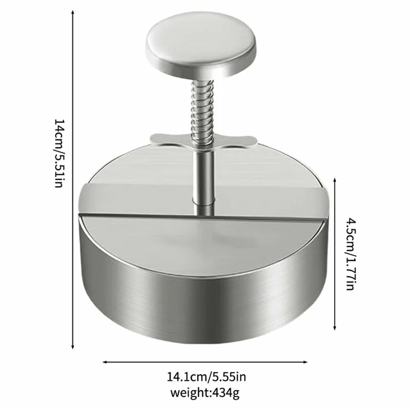 14cm Hamburger Press 304 Stainless Steel Spring Loaded Detachable Patty Maker for Home Kitchen BBQ - Silver
