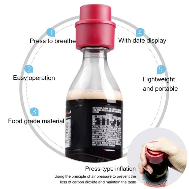 KLG01 Fizzy Drink ABS Pressing Inflate Cap Sealer Carbonated Beverage Bottle Stopper Saver (No FDA Certification, BPA Free) - Rojo