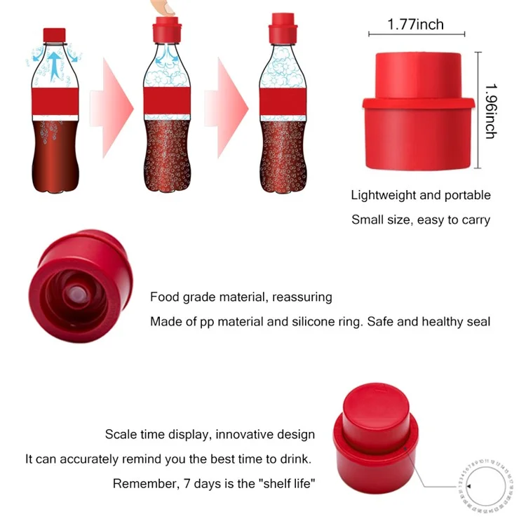 KLG01 Fizzy Drink ABS Pressing Inflate Cap Sealer Carbonated Beverage Bottle Stopper Saver (No FDA Certification, BPA Free) - Rojo