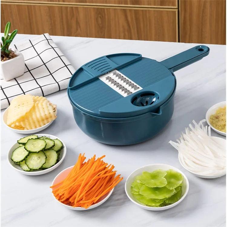 12-in-1 Multifunctional Vegetable Cutter Set Home Kitchen Julienne Shredder Potato Slicer (with FDA, BPA-Free) - Blue