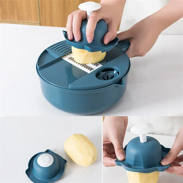 12-in-1 Multifunctional Vegetable Cutter Set Home Kitchen Julienne Shredder Potato Slicer (with FDA, BPA-Free) - Blue