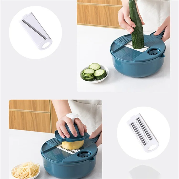 12-in-1 Multifunctional Vegetable Cutter Set Home Kitchen Julienne Shredder Potato Slicer (with FDA, BPA-Free) - Blue