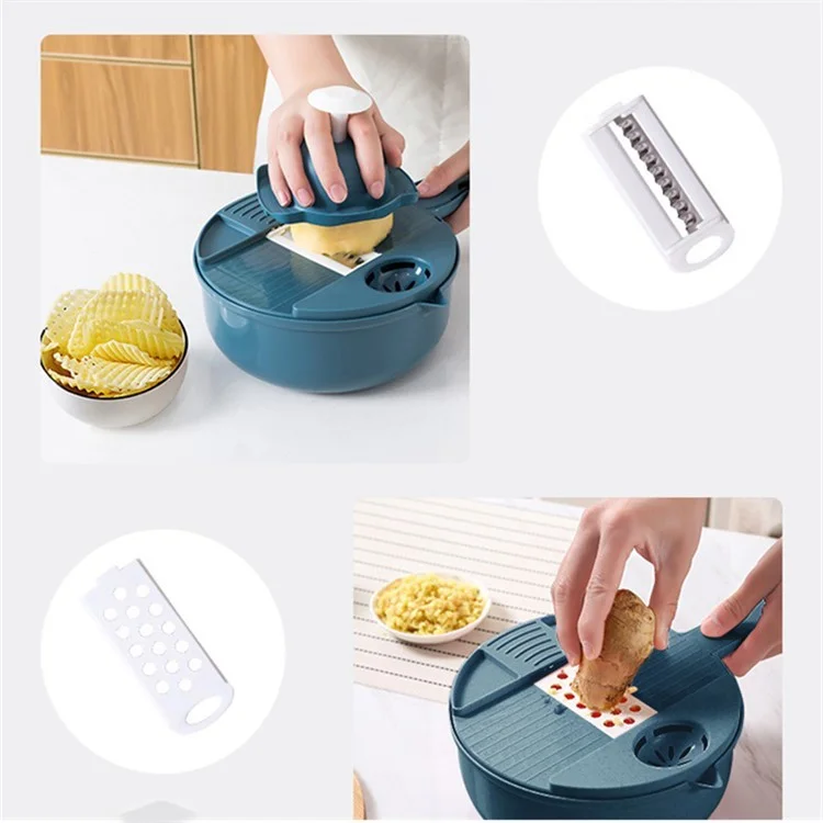12-in-1 Multifunctional Vegetable Cutter Set Home Kitchen Julienne Shredder Potato Slicer (with FDA, BPA-Free) - Blue