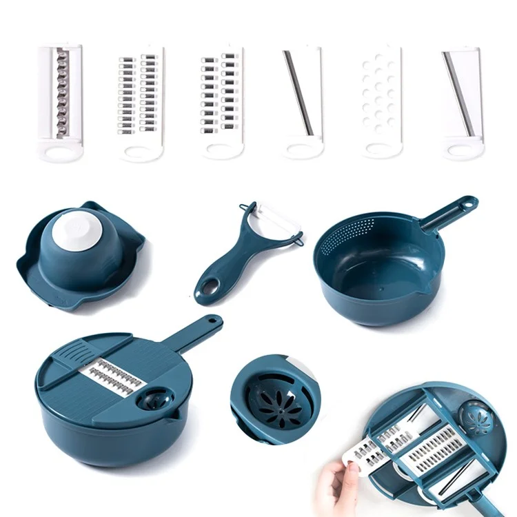 12-in-1 Multifunctional Vegetable Cutter Set Home Kitchen Julienne Shredder Potato Slicer (with FDA, BPA-Free) - Pink