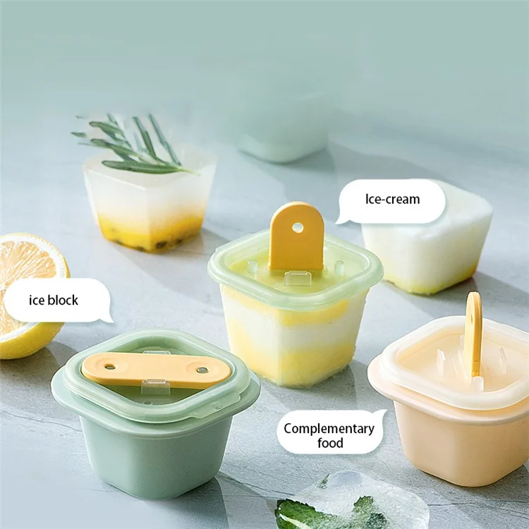 AAB060 3 pièces / Ensemble Été DIY Ice Cube Jelly Yogurt Popsicle Maker Moule avec Couvercle et Bâton (Sans BPA, Pas de Certificat FDA) - Matcha Green