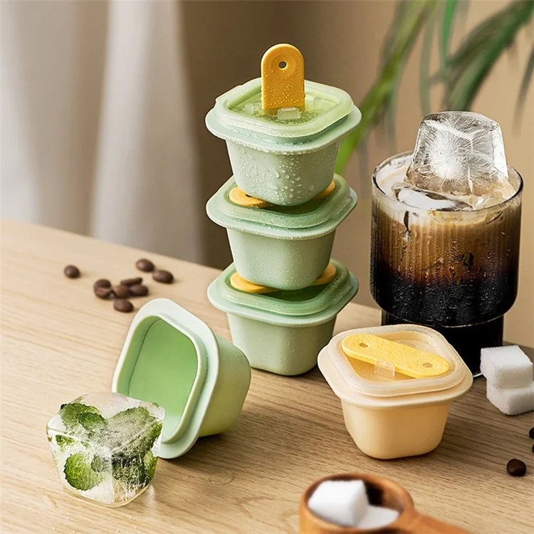 AAB060 3 pièces / Ensemble Été DIY Ice Cube Jelly Yogurt Popsicle Maker Moule avec Couvercle et Bâton (Sans BPA, Pas de Certificat FDA) - Matcha Green