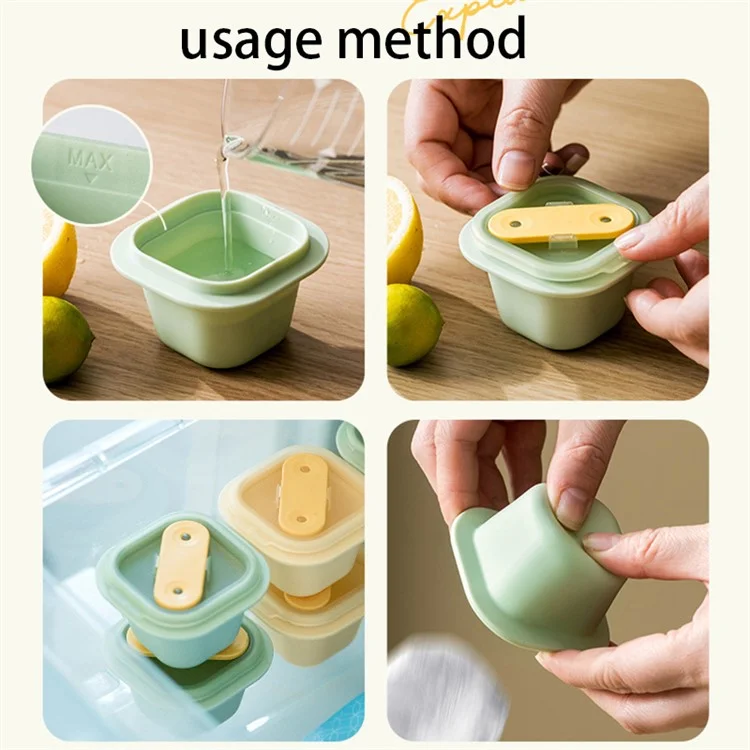 AAB060 3 pièces / Ensemble Été DIY Ice Cube Jelly Yogurt Popsicle Maker Moule avec Couvercle et Bâton (Sans BPA, Pas de Certificat FDA) - Matcha Green