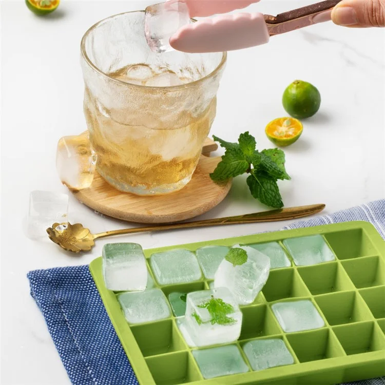 DS11127 Ice Cube Tray Silicone 24-Grid Ice Cube Mold Square Ice Maker for Cold Drinks (BPA-Free, FDA Certified) - Green