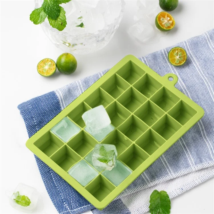 DS11127 Ice Cube Tray Silicone 24-Grid Ice Cube Mold Square Ice Maker for Cold Drinks (BPA-Free, FDA Certified) - Green