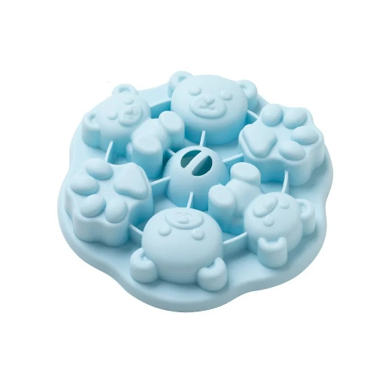 DS11129 Cute 3D Bear Shaped Ice Mold Silicone Ice Cube Tray Ice Ball Maker with Lid for DIY Cold Drinks (BPA-Free, FDA Certified) - Blue