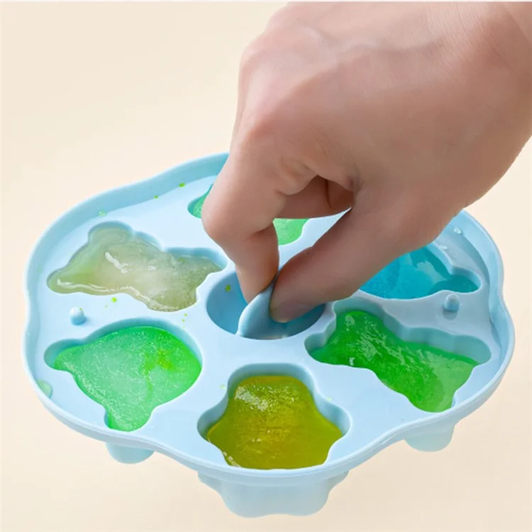 DS11129 Cute 3D Bear Shaped Ice Mold Silicone Ice Cube Tray Ice Ball Maker with Lid for DIY Cold Drinks (BPA-Free, FDA Certified) - Blue