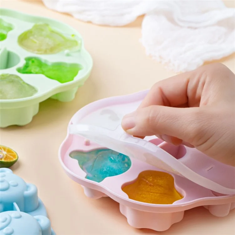 DS11129 Cute 3D Bear Shaped Ice Mold Silicone Ice Cube Tray Ice Ball Maker with Lid for DIY Cold Drinks (BPA-Free, FDA Certified) - Blue