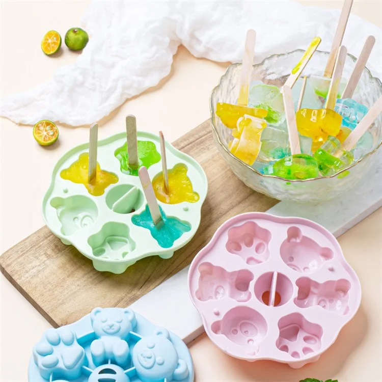 DS11129 Cute 3D Bear Shaped Ice Mold Silicone Ice Cube Tray Ice Ball Maker with Lid for DIY Cold Drinks (BPA-Free, FDA Certified) - Blue