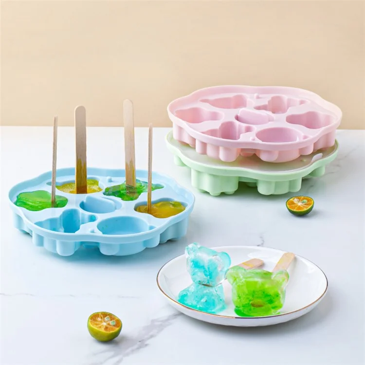 DS11129 Cute 3D Bear Shaped Ice Mold Silicone Ice Cube Tray Ice Ball Maker with Lid for DIY Cold Drinks (BPA-Free, FDA Certified) - Blue