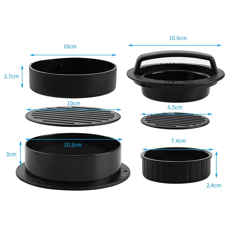 6 Piezas / Establecer Hamburguesas Presione Meat Pie Press Press Relughed Mold Maker Patty Pastry Herramientas (sin Certificado de Bpa, Sin Fda)