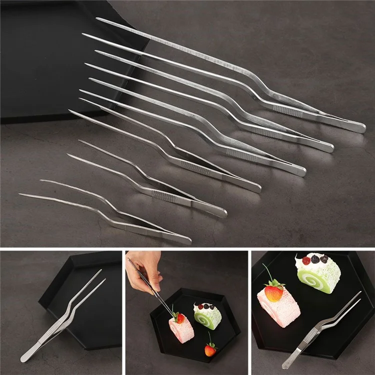 16CM Slim Body Cooking Tongs 304 Stainless Steel Kitchen Tweezers for Baking (BPA-Free, No FDA Certified)