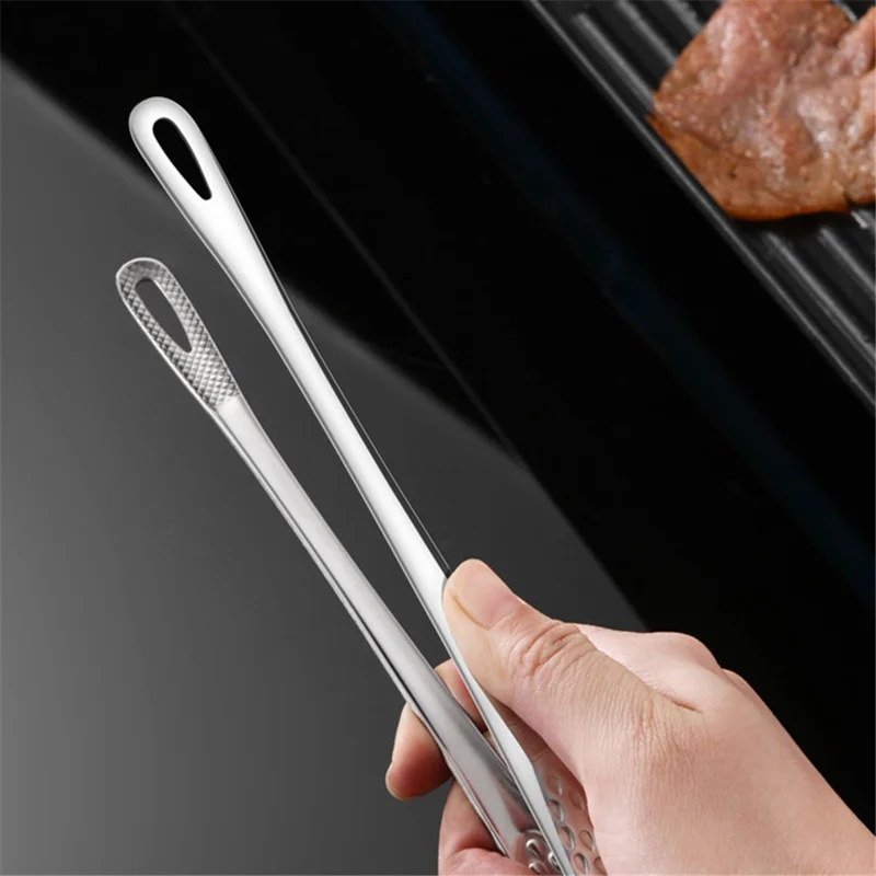 Korean Japanese BBQ Tong 304 Stainless Steel Grill Tong Kitchen Tweezer Cooking Clamp (BPA-Free, No FDA Certified), Size: S - Silver