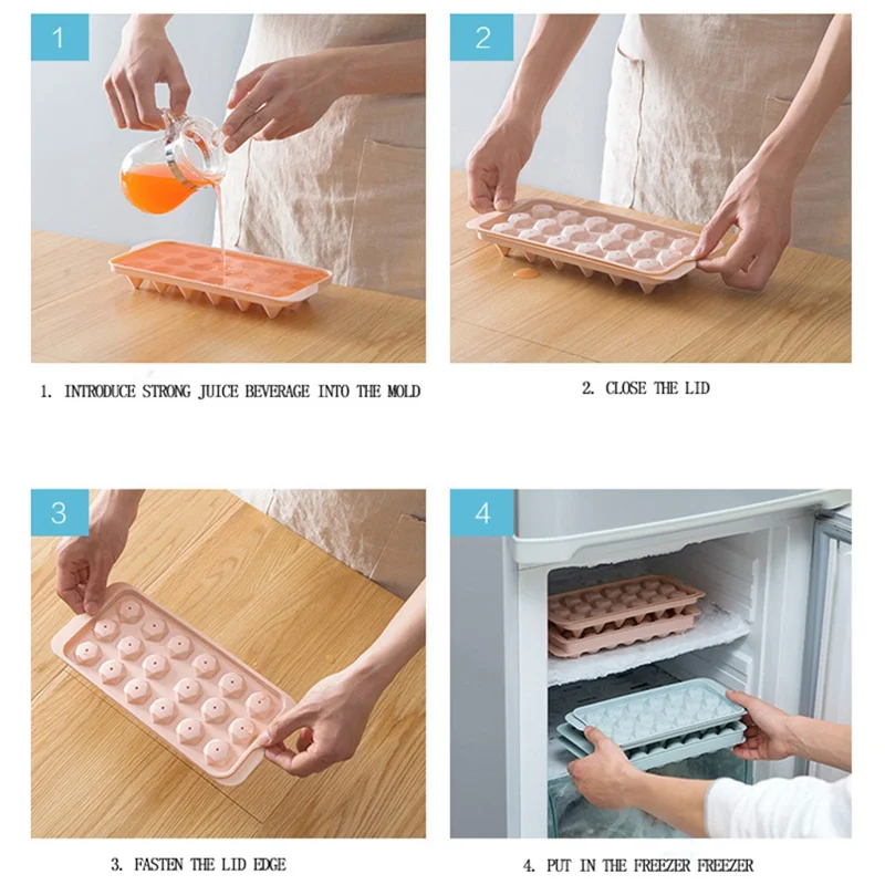 2Pcs Ice Ball Mold with Drain Hole PP Ice Cube Tray Ice Making Mold (BPA Free, No FDA Certificate) - Pink / Rhombus