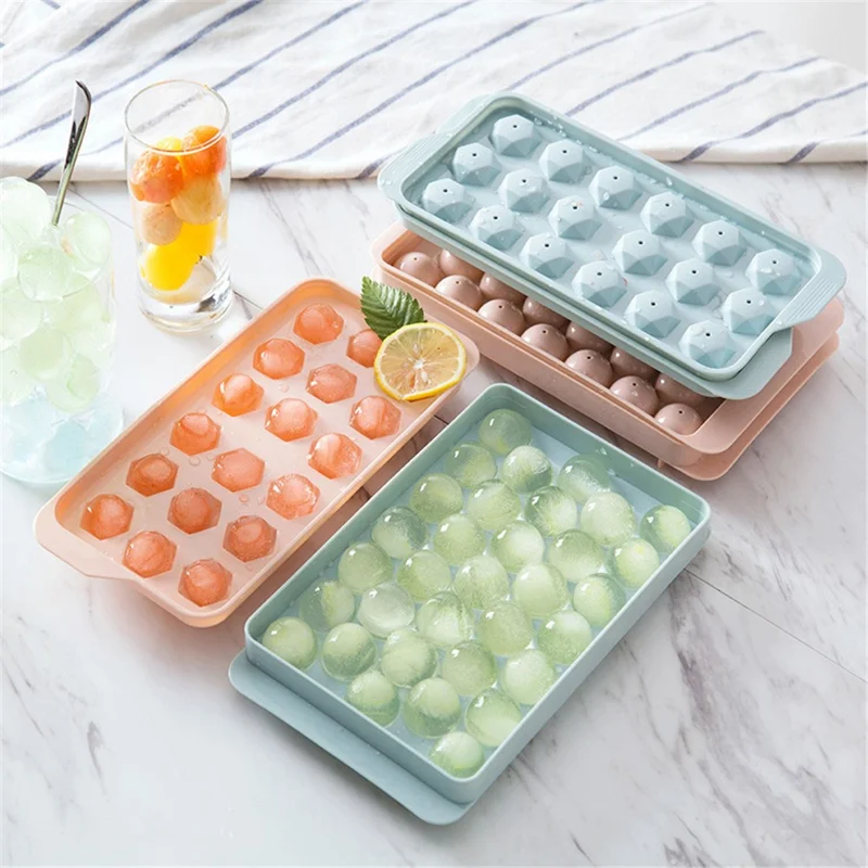 2Pcs Ice Ball Mold with Drain Hole PP Ice Cube Tray Ice Making Mold (BPA Free, No FDA Certificate) - Pink / Rhombus