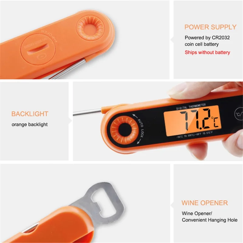 TS-6603 Foldable Kitchen Oven Thermometer Waterproof Food Meat Temperature Measurement Tool (BPA Free, FDA Certified)