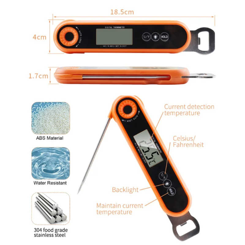 TS-6603 Foldable Kitchen Oven Thermometer Waterproof Food Meat Temperature Measurement Tool (BPA Free, FDA Certified)